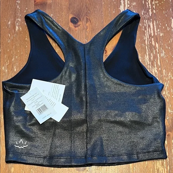 NWT Beyond Yoga Heather Rib Black Shine Glow On Cropped Tank - Picture 4 of 10